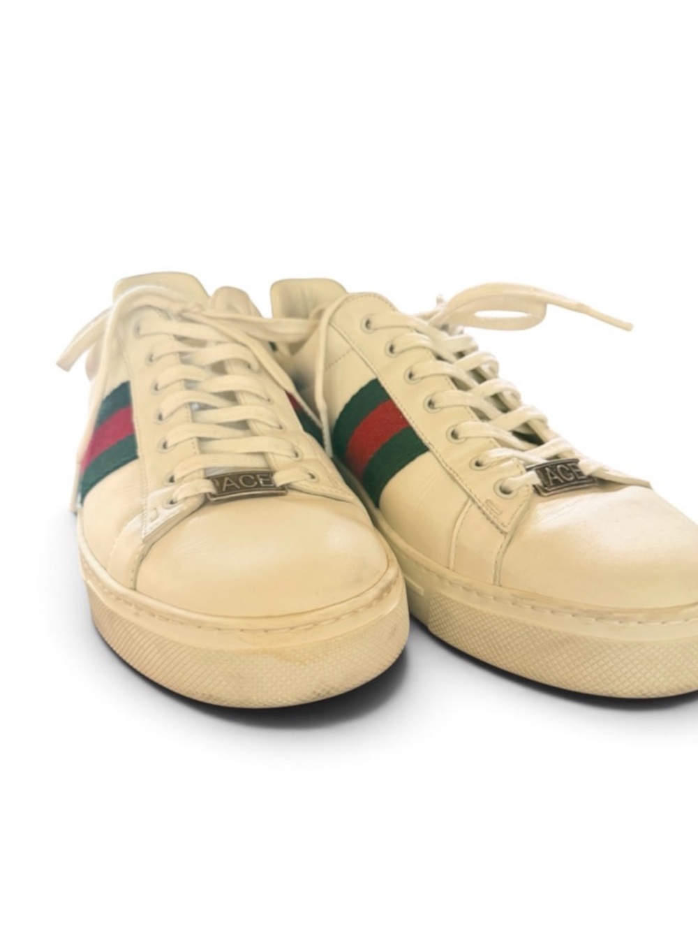 Gucci Ace Web Leather Sneakers – Ivory/White – Size 39.5 – Box + Receipt